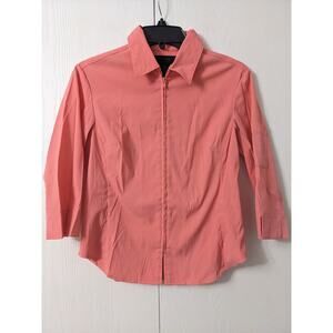 Express Women's Pink Zip Up 3/4 Sleeve Collared Stretch Shirt Top Size 1/2
